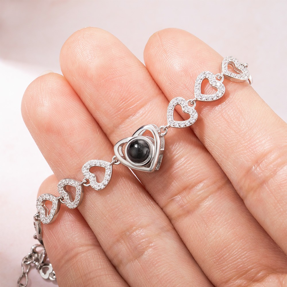 Custom Heart Photo Projection Bracelet With Zircon Brass Sterling Custom Heart Photo Projection Bracelet With Zircon Brass Sterling