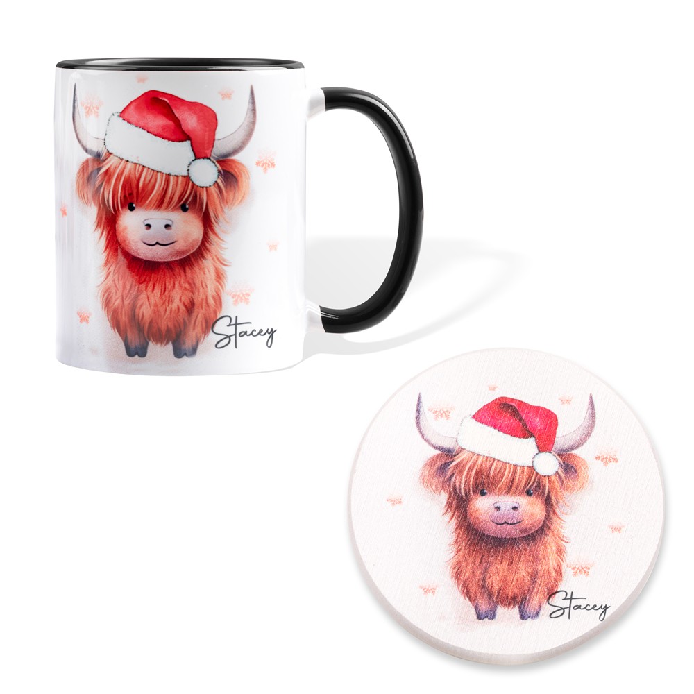 Custom Highland Cow Mug with Coaster