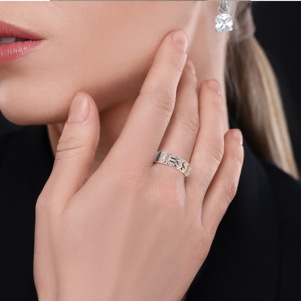 Custom 18K Gold Block Ring with Zirconia, Sterling Silver 925 Jewelry, Stackable Statement Ring, Birthday/Christmas/Mother's Day Gift for Women/Girls
