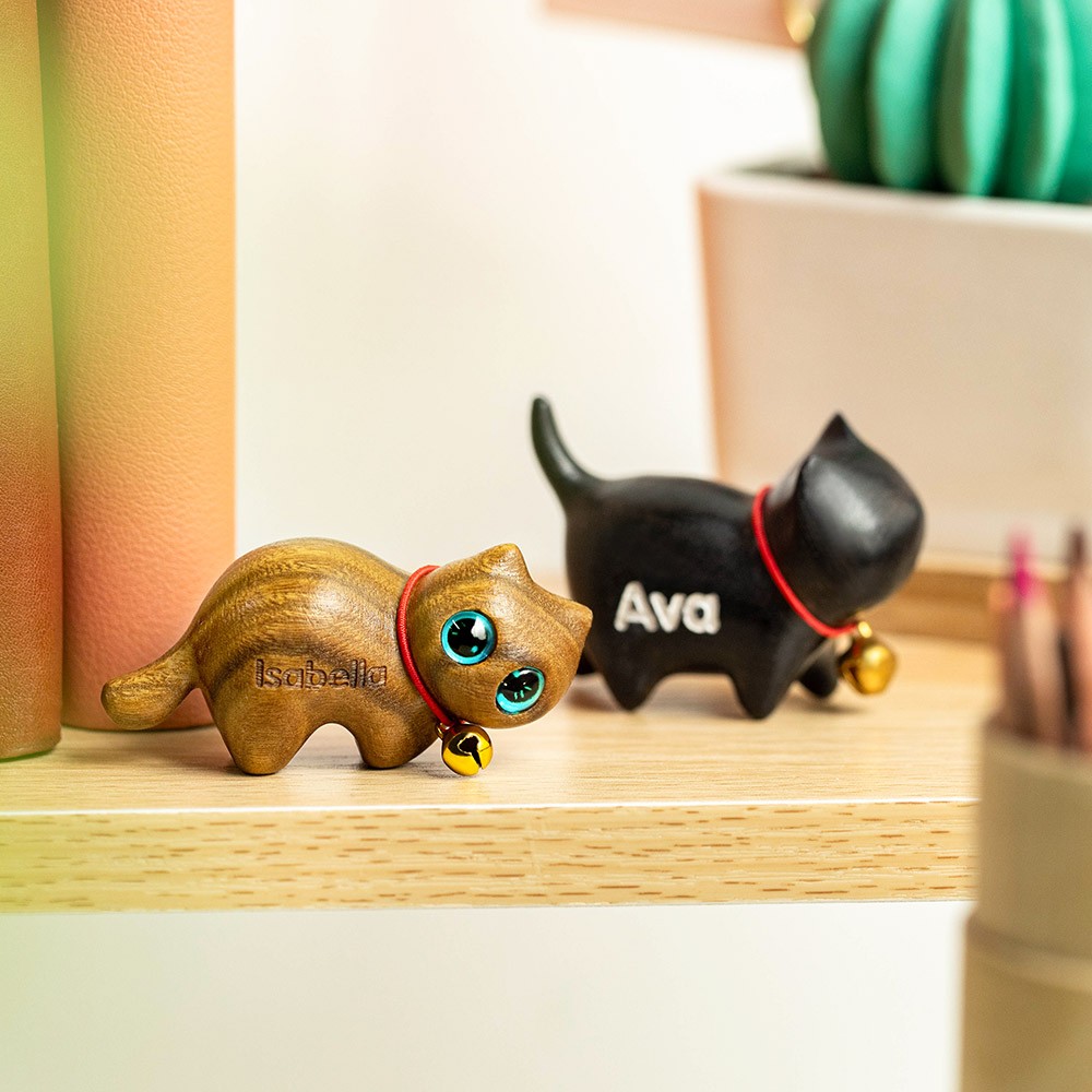 Sculptures en bois de petit chat mignon personnalisées, artisanat fait à la main, mini figurines de collection, cadeau d'amoureux des chats, statue de chat, bureau/étagère/table/décoration de la maison
