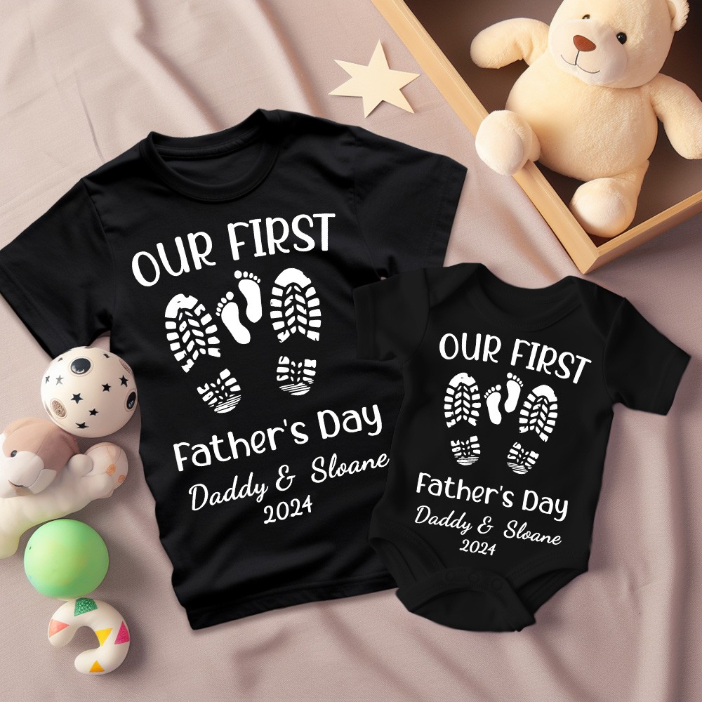 Chemises parent-enfant personnalisées avec empreinte de nom, chemises assorties père fils, t-shirt et body en coton, cadeau de fête des pères, cadeau pour papa/nouveau-né/bébé