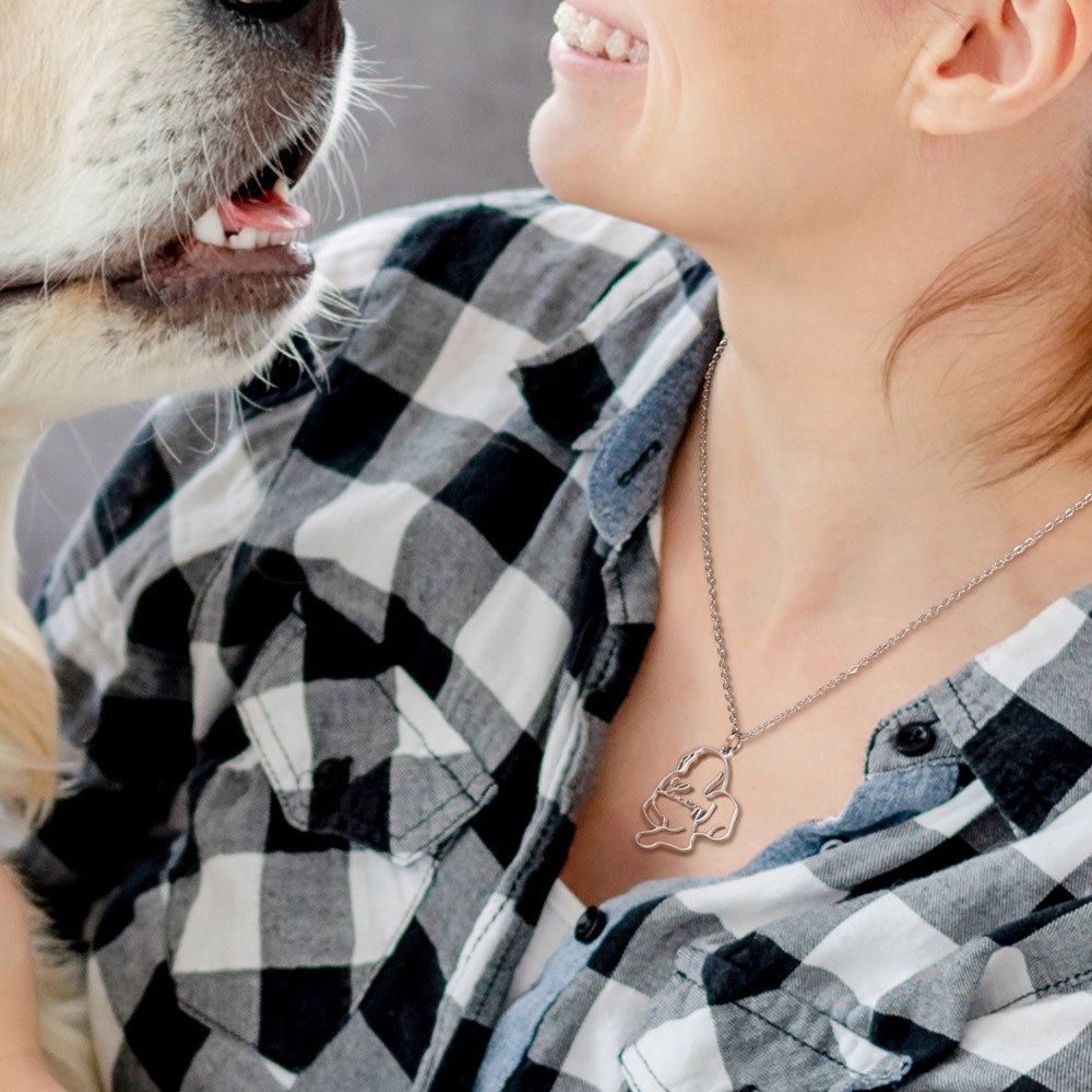 Anpassad hundras Silhouette Outline Bildhalsband med namn, Hund Pet Photo Halsband, Pet Memorial Smycken, Present för Kvinnor/Flickor/Familj/Djurälskare