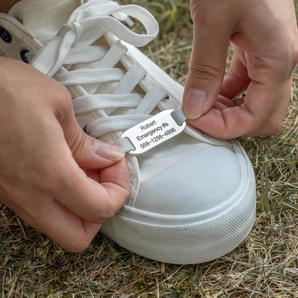 Etiqueta de sapato personalizada para corredores e ciclistas, identificação de emergência para crianças autistas, amuletos de cadarço para calçados esportivos, etiqueta de identificação de estrada, etiqueta de alerta médico
