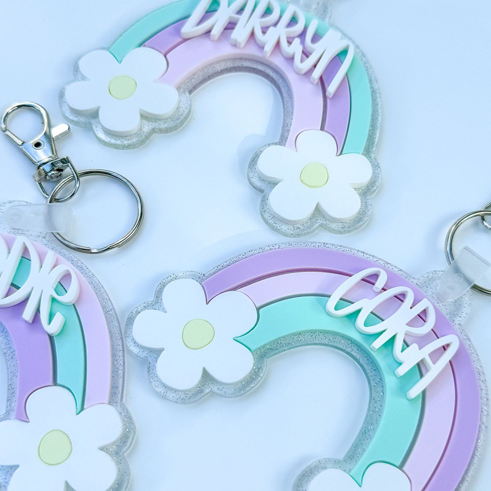 Rainbow Backpack Name Tag, Acrylic Keychain, Personalized Acrylic Name Tag, Diaper Bag Tag, Lunch Box Tag, Kids Tag