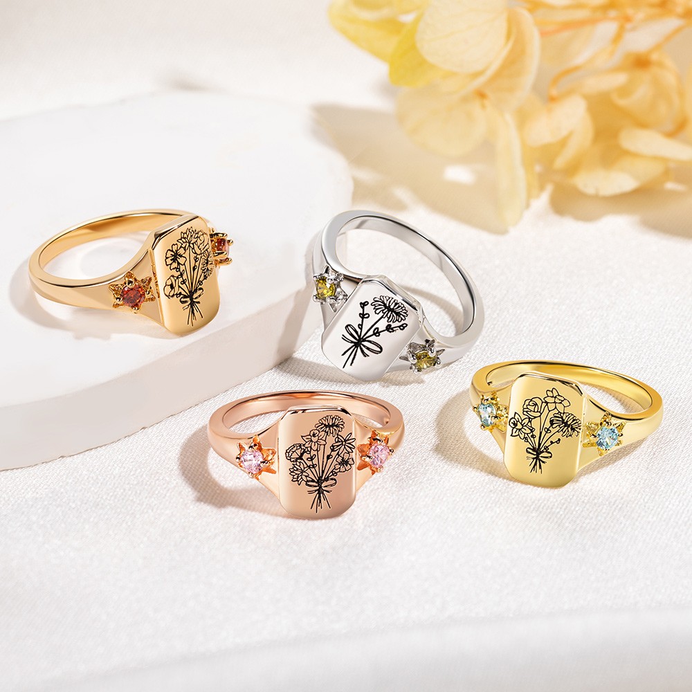 Birth Flower Ring with Bow