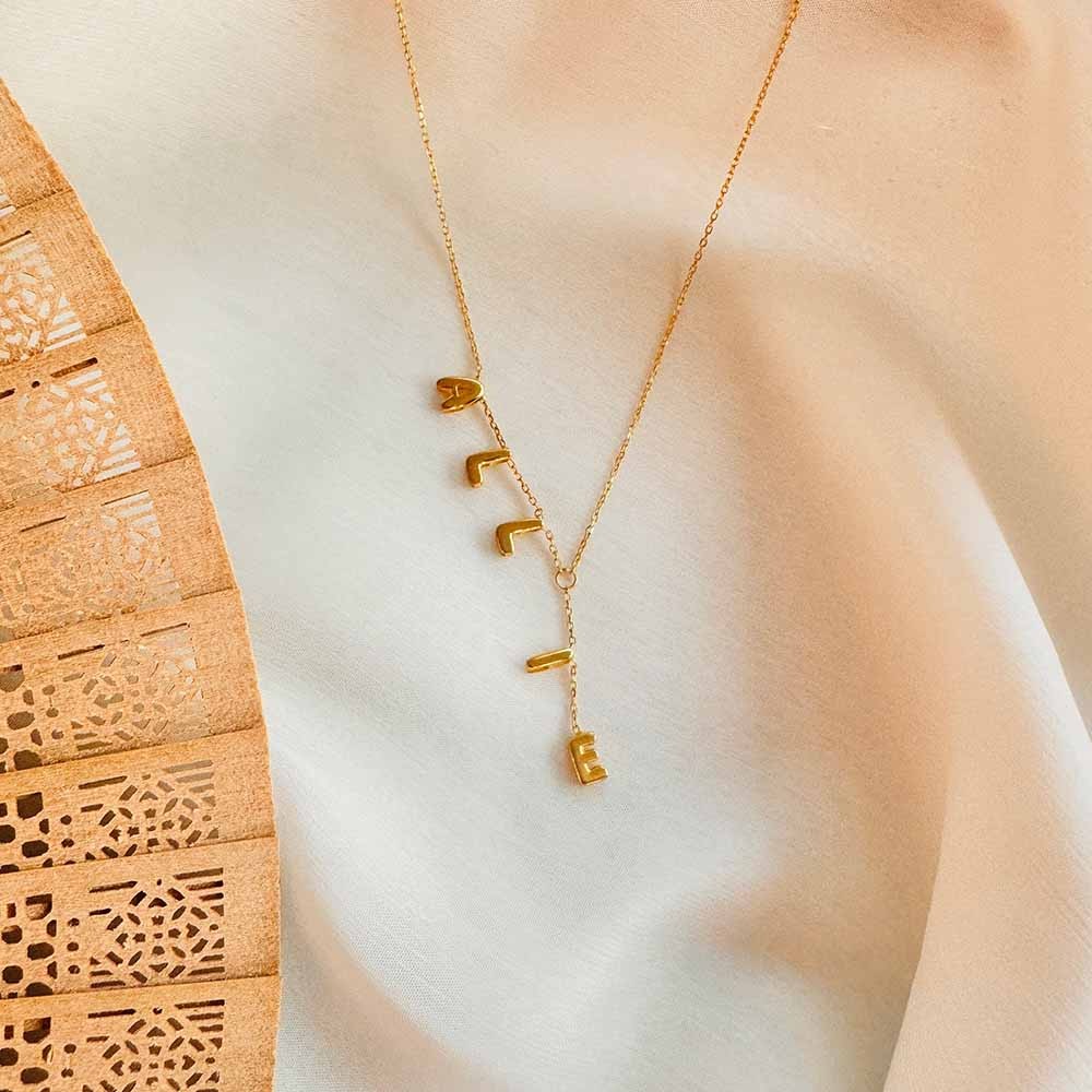 Personalized Initials Lariat Name Necklace, Bubble Letters Name Necklace, Lariat Y Name Necklace, Dainty Name Necklace, Bubble Letters Name Necklace