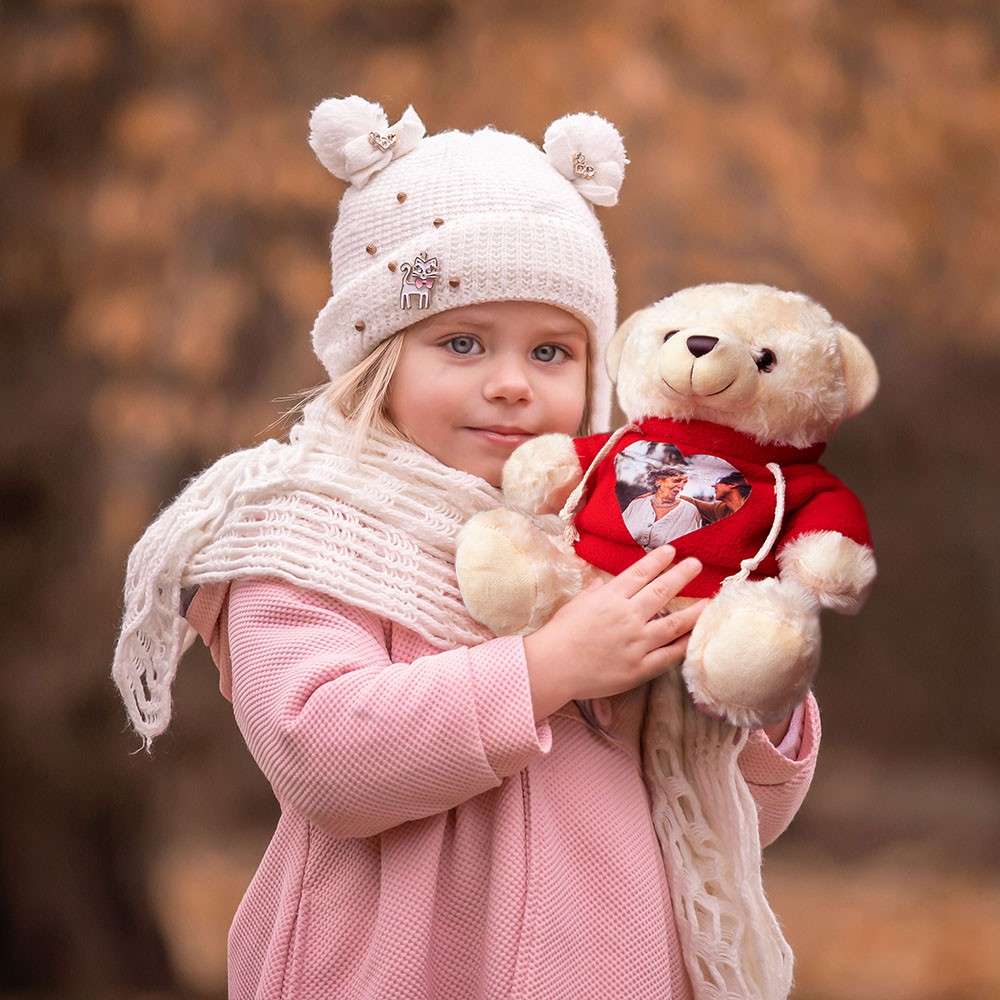 Personalized Cute Plush Stuffed Memory Bear With Heart Photo Shirt or Hoodie, Picture Teddy Bear, Memorial Anniversary Gift for Family Friend