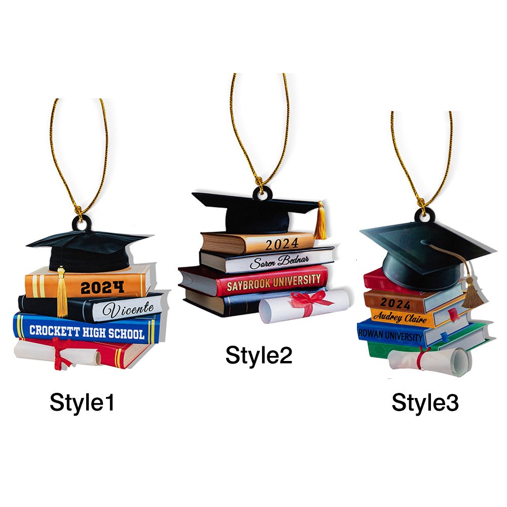 Personalized Graduation Cap Ornament with Books, Class of 2024 Graduation Christmas Ornament, Christmas/Graduation Gift for College/Graduate