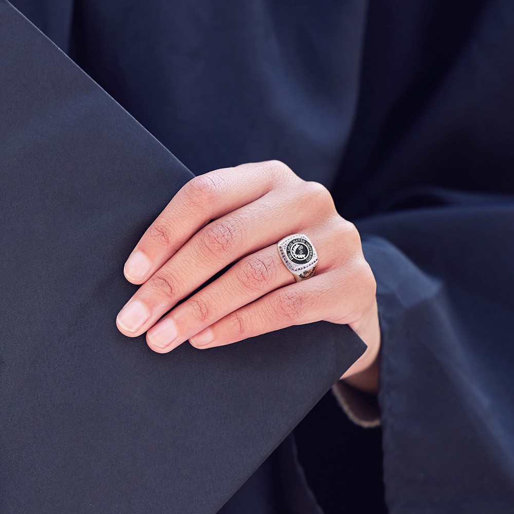 Chevalière de remise de diplôme universitaire à gravure personnalisée, bague commémorative monogramme personnalisée en argent sterling, cadeau de remise de diplôme pour collège/classe/diplômé