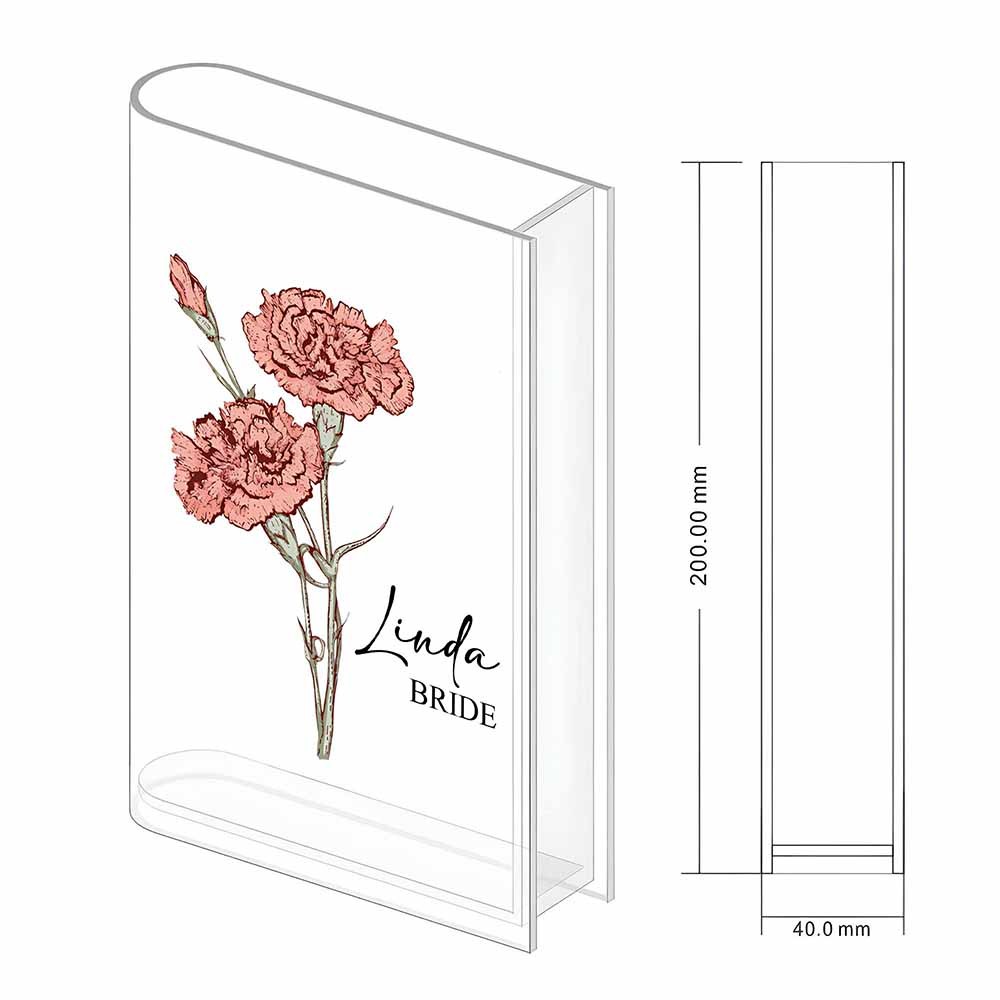 Personalized Name Birth Flower Book Shaped Flower Vase, Custom Birthday Acrylic Vase for Flower, Bridesmaid Proposal Party Favor, Gift for Bride/Bridesmaid