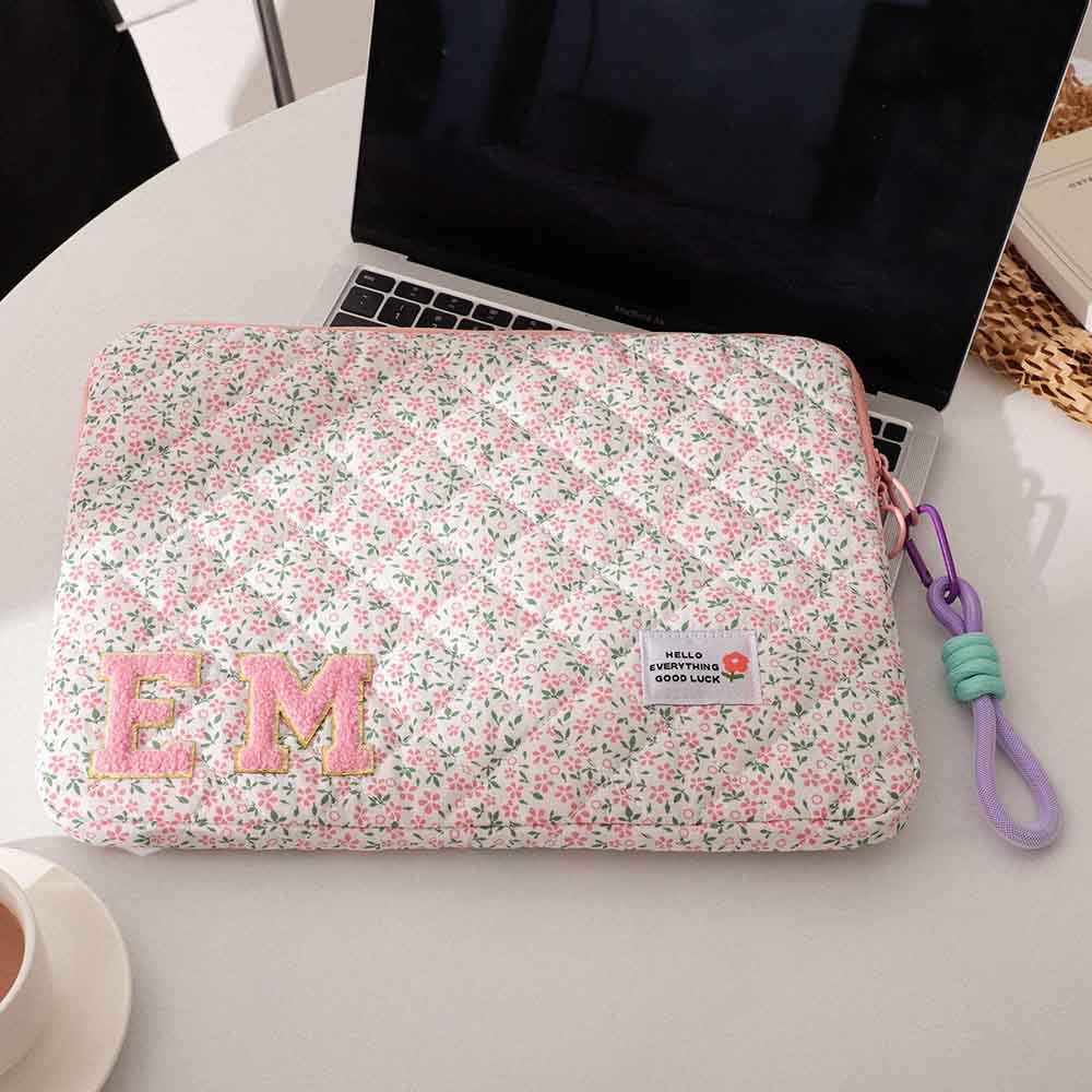 Personalized Initials Pink Floral Laptop Sleeve, Laptop Case with Handle, Macbook Cover, Ipad Cover, 11/13/15 Inch Case for Macbook Case, High Quality Laptop Bag