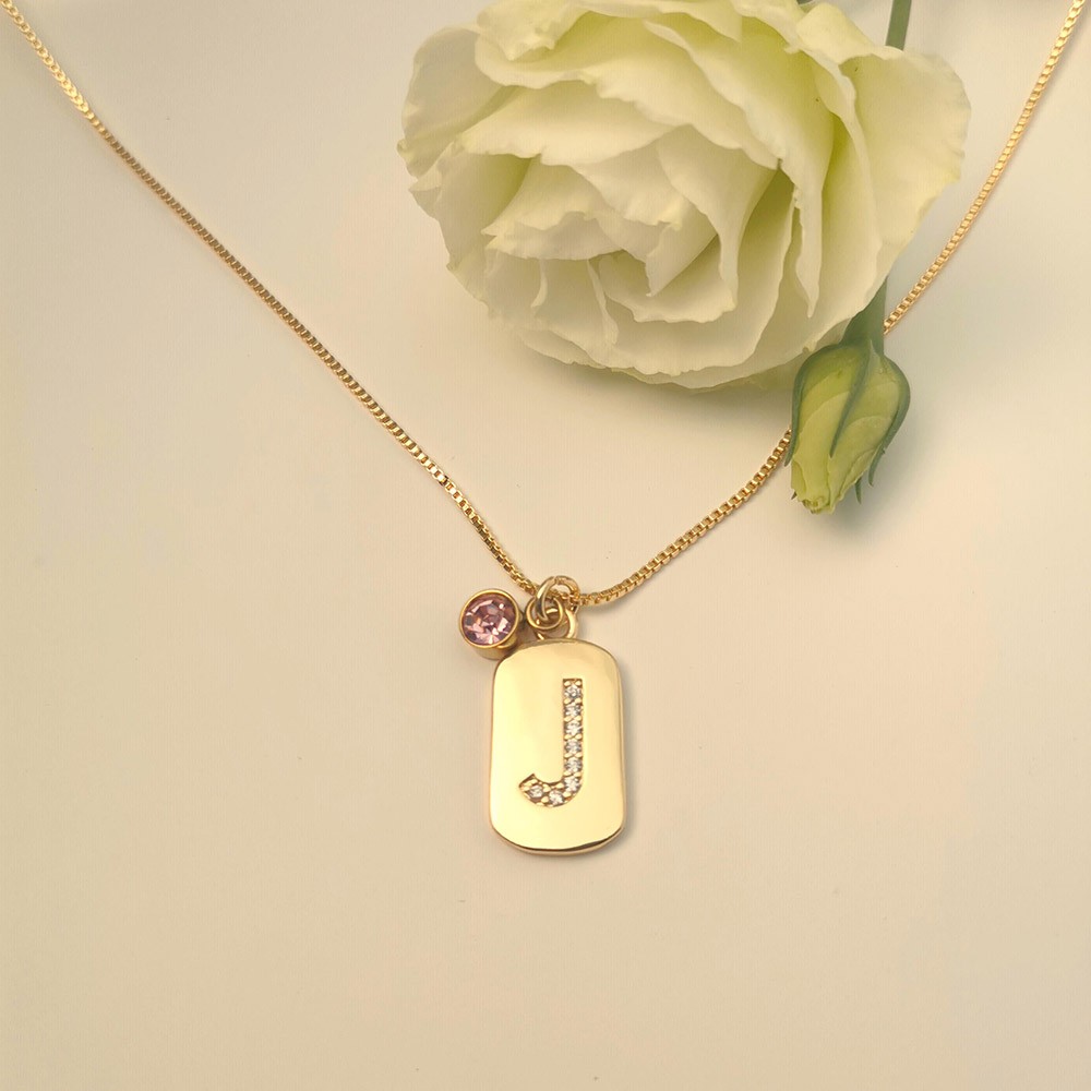 Personalized Initial Necklace, Letter Necklace with Birthstone, Dainty Letter Necklace, Tiny Gold Letter Necklace, Letter Pendant Necklace