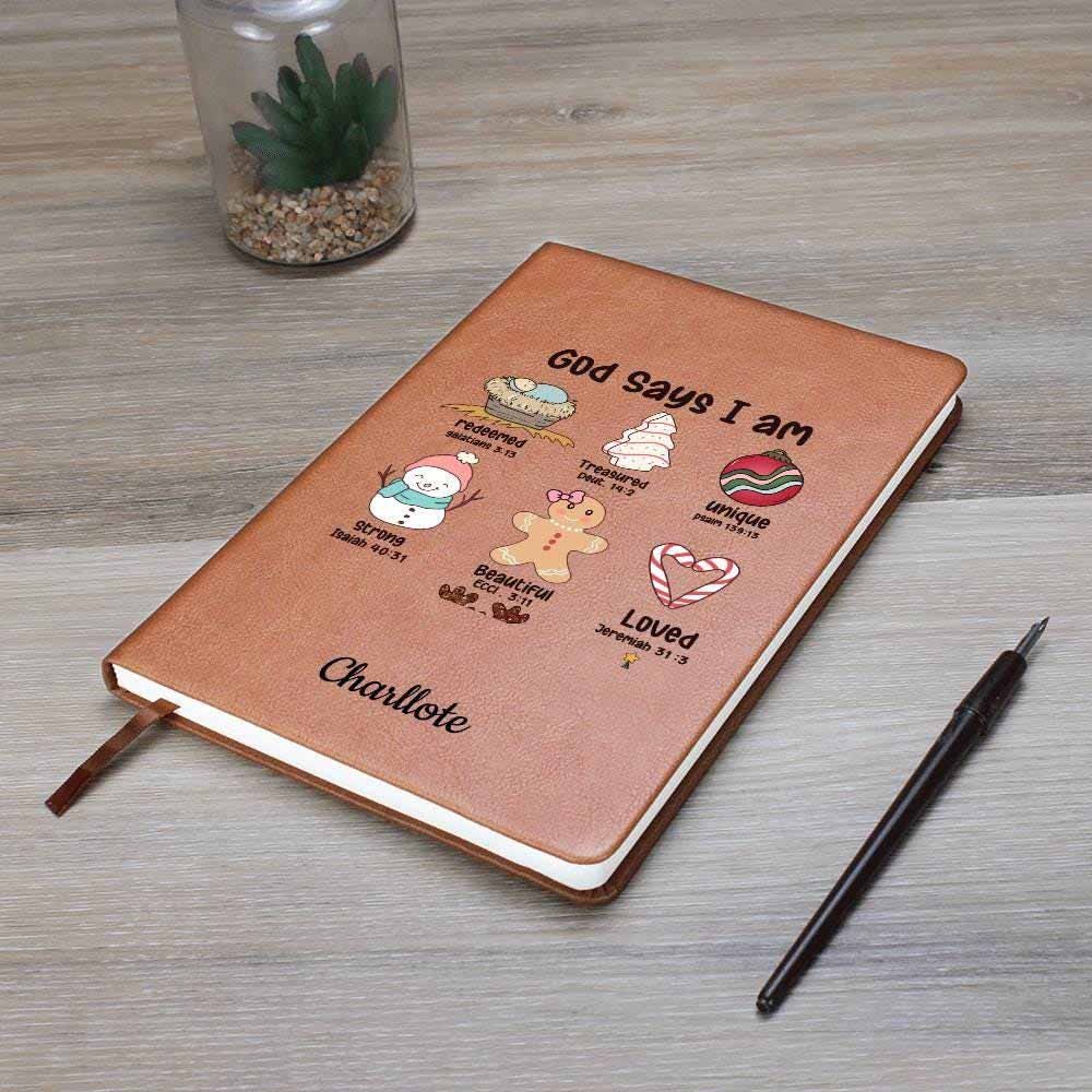 God Says Personalized Christmas Gift Leather Journal, Gift for Christian Women, Personalized Christmas Religious Gift, For Christian Friend