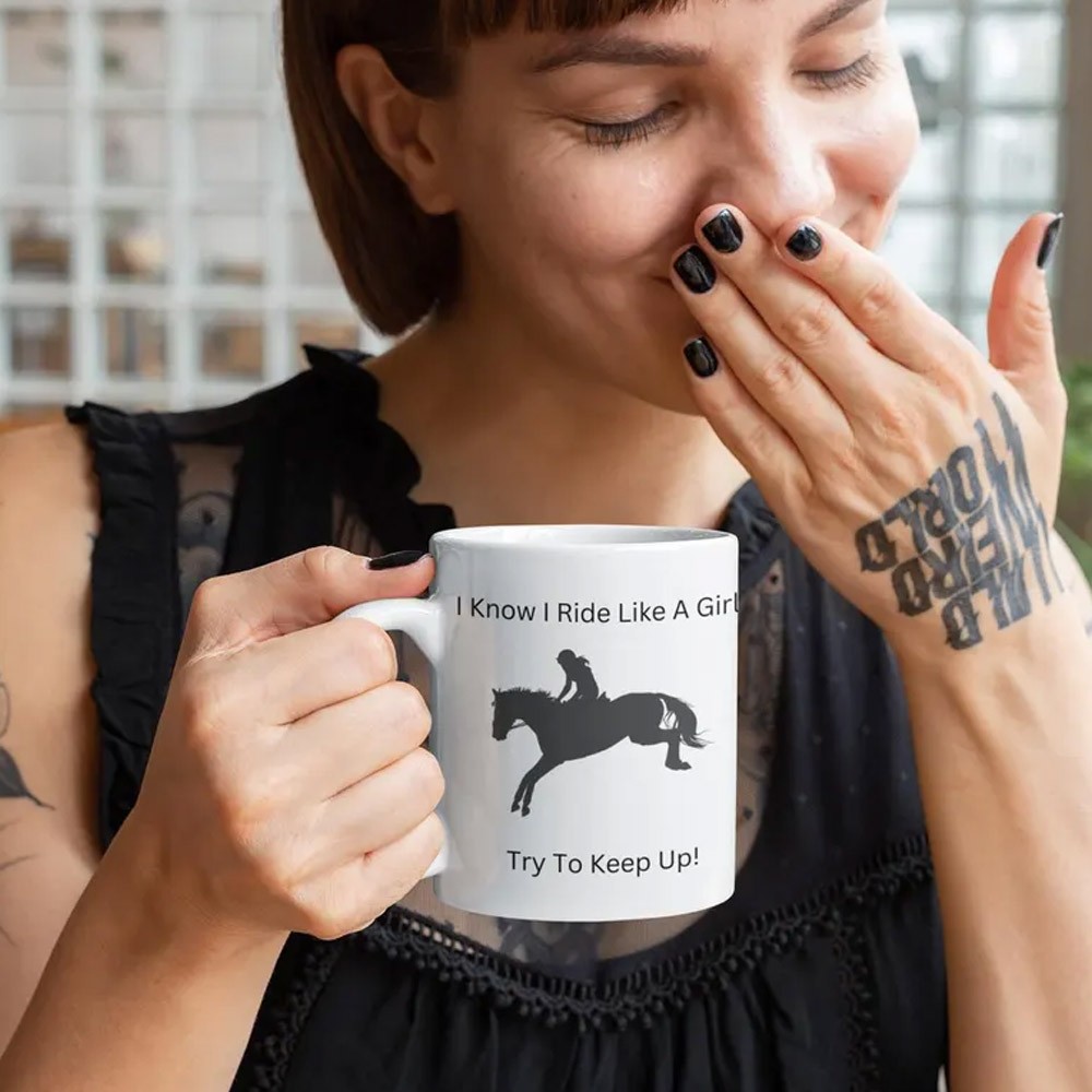 Personalized Name Eventing Mug, I Know I Ride like a Girl Try to Keep up Eventing Mug, Equestrian Mug, Horse Lover Mug, Horse Girl Gift