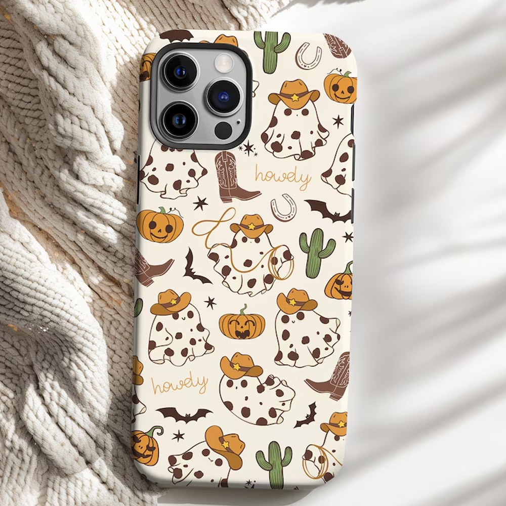 Western Ghost Phone Case, Cute Halloween, Cowboy Phone Cover, iPhone 15 14 13 12 11 Pro Max 8 Plus X，Chrirstmas Gift