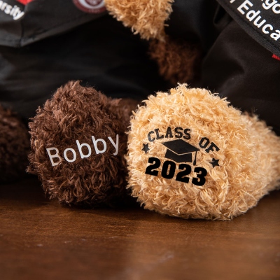 Custom Name Graduation Teddy Bear with School Badge, Plush Teddy Bear with Mortarboard, Graduation Gifts for Friends/Students/Kindergarten