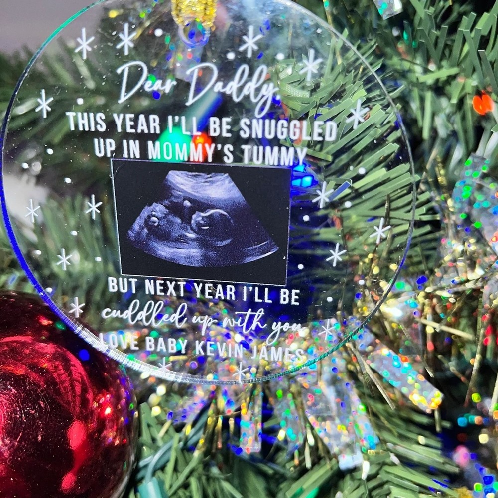 Custom I'll Be Snuggled Up In Mommy's Tummy Ornament, Sonogram Ultrasound Christmas Ornament, Expecting Dad or Family Gift for Mother-to-be, New Dad Gift From The Bump