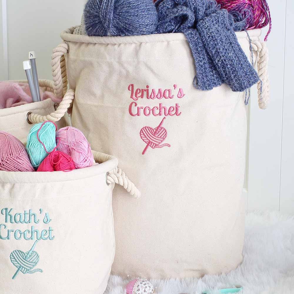 Personalized Name Knitting Storage Basket, Canvas Storage Basket for Crochet, Christmas Gift, Birthday Gift, Gift for Her