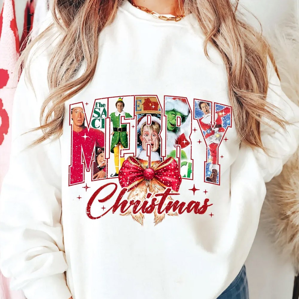 Personalized Name Photos Christmas Movie Design Sweatshirt, Funny Christmas Sweatshirt, Women's Crewneck, Christmas Gift, Gift for Mom/Grandma/Family/Her