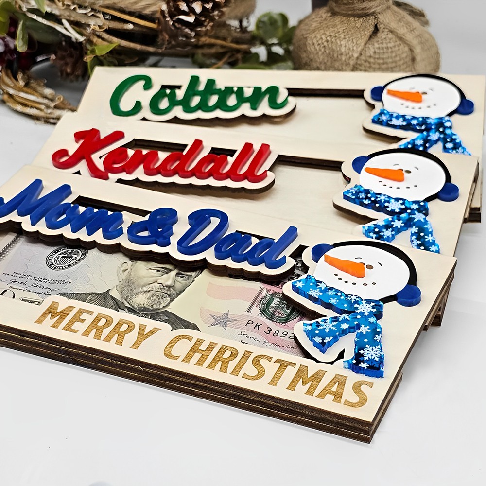Personalized Christmas Money Holder, Stocking Stuffer for Teen, Christmas Gift for College Student, Snowman Money Card Holder, Cash Envelope