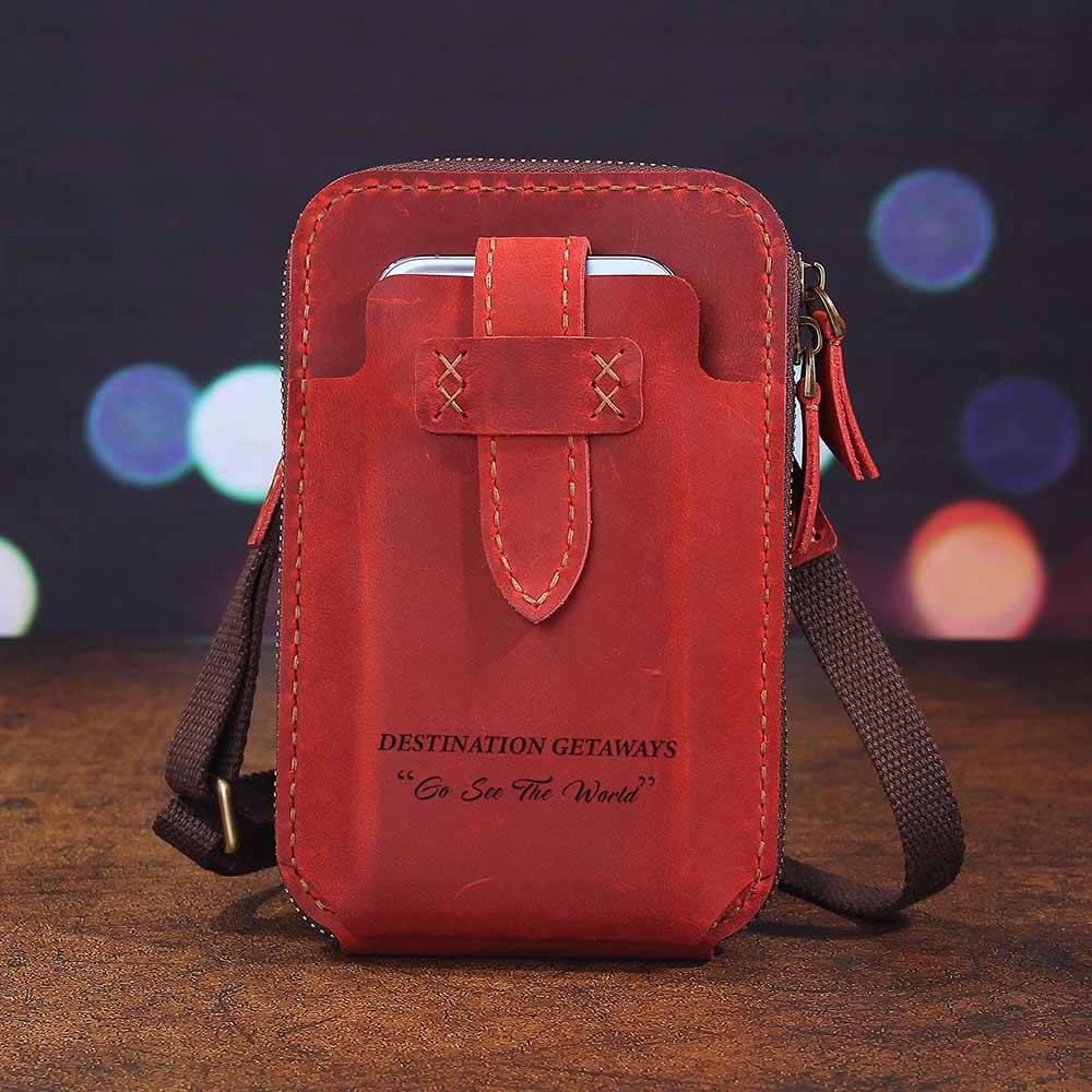 Personalized Leather Belt Pouch, Handmade Waist Bag, Leather Crossbody Bag with Card Holder, Custom Men‘’s Phone Holster Bag, Gifts for Dad