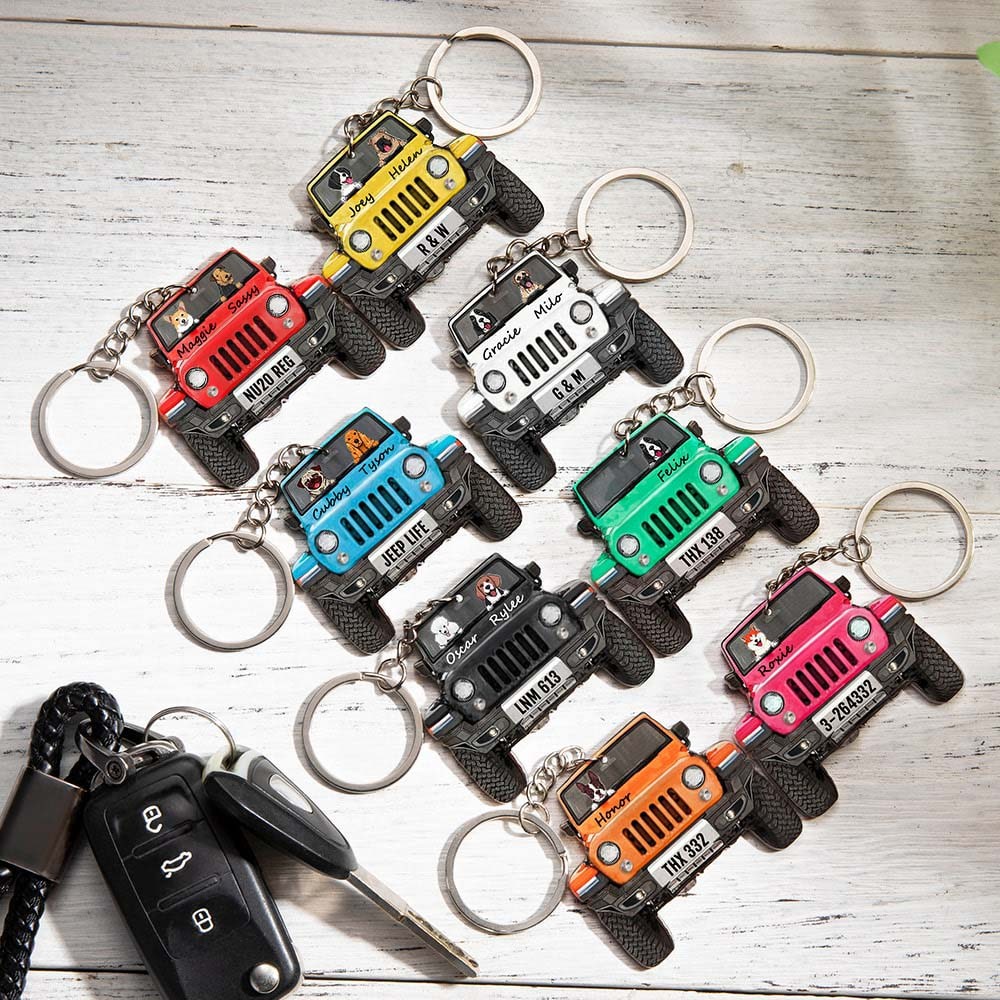 Personalized Jeep Dog Keychain