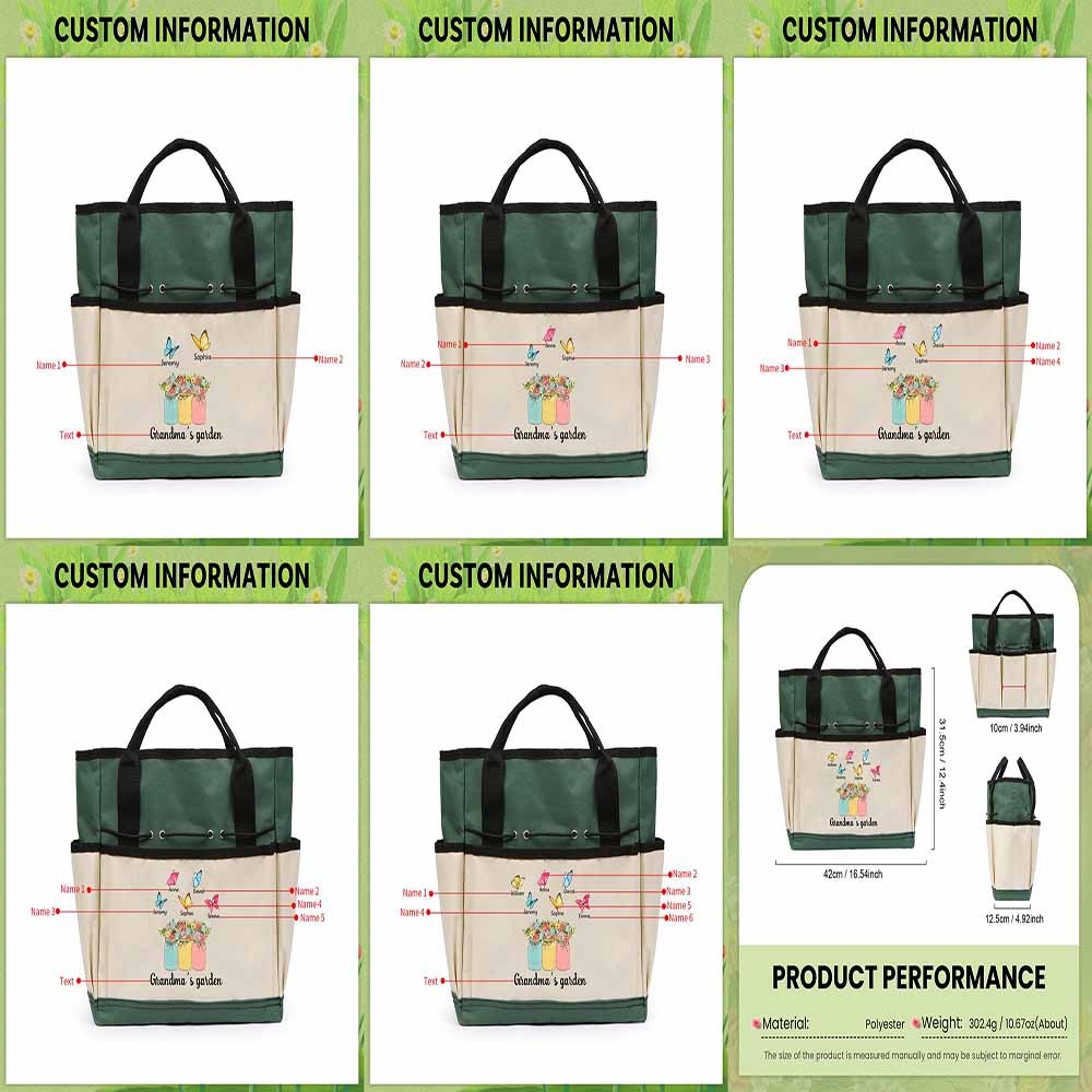 Gardening Tool Bag, 2~6 Names Birth Flower, Garden Tote Bag, Plant Person Gift, Gift for Green Thumb, Gardening Gifts for Women, Gift for Grandma