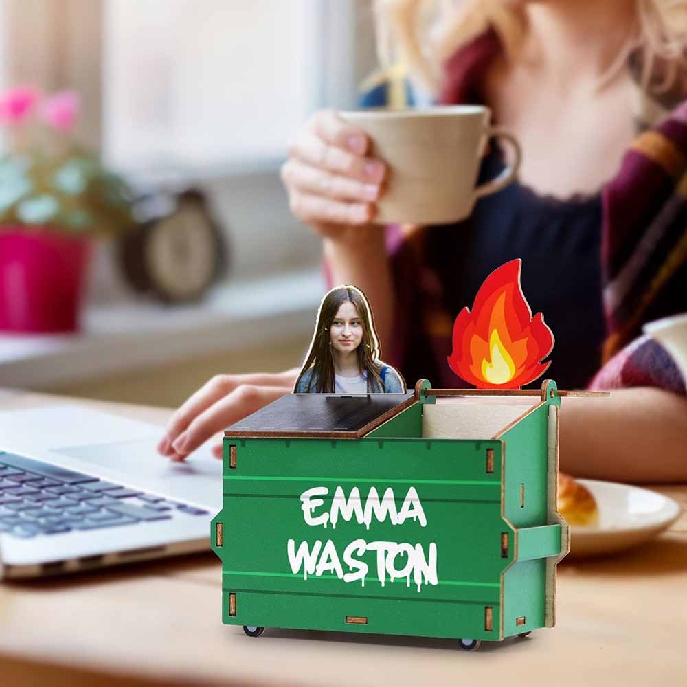Personalized DIY Wood Pencil Holder, Dumpster Fire Desk Organizer, Custom Photo Dumpster Fire, Custom Pencil Holder, Funny Gift