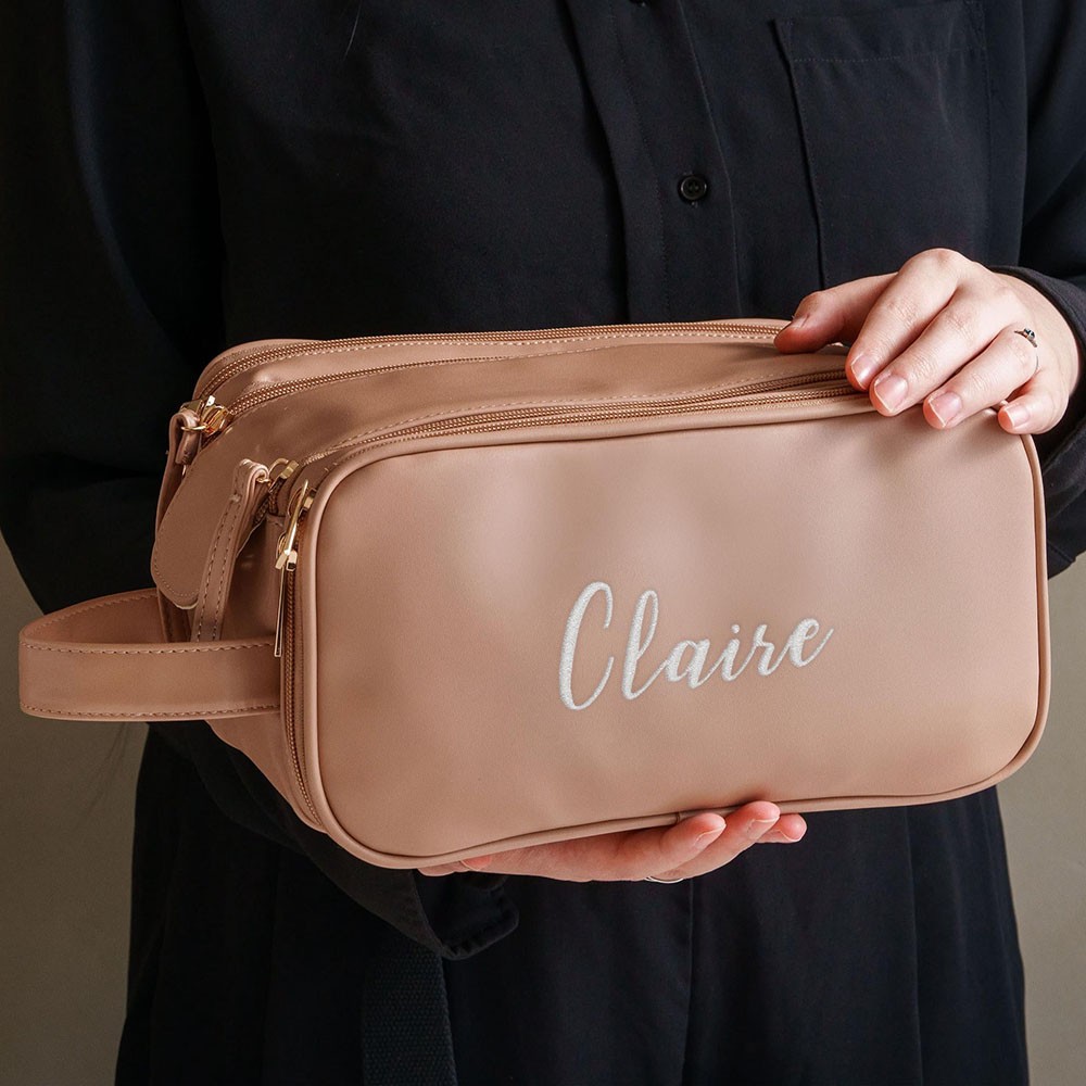 Personalized Embroidered Name Bag, Custom Leather Toiletry Bags, Large Capacity Cosmetic Bag, Makeup Organizer with Multiple Compartments, Christmas/Bridesmaid Gift for Her