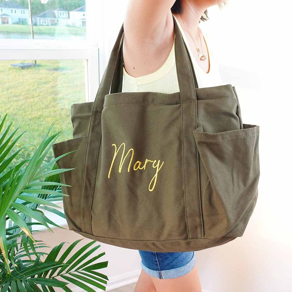 Personalized Name Extra Large Canvas Tote Bag, Beach Tote Bag, Cute Embroidered Bag with Zipper, Valentine's Day Gift for Women/Men