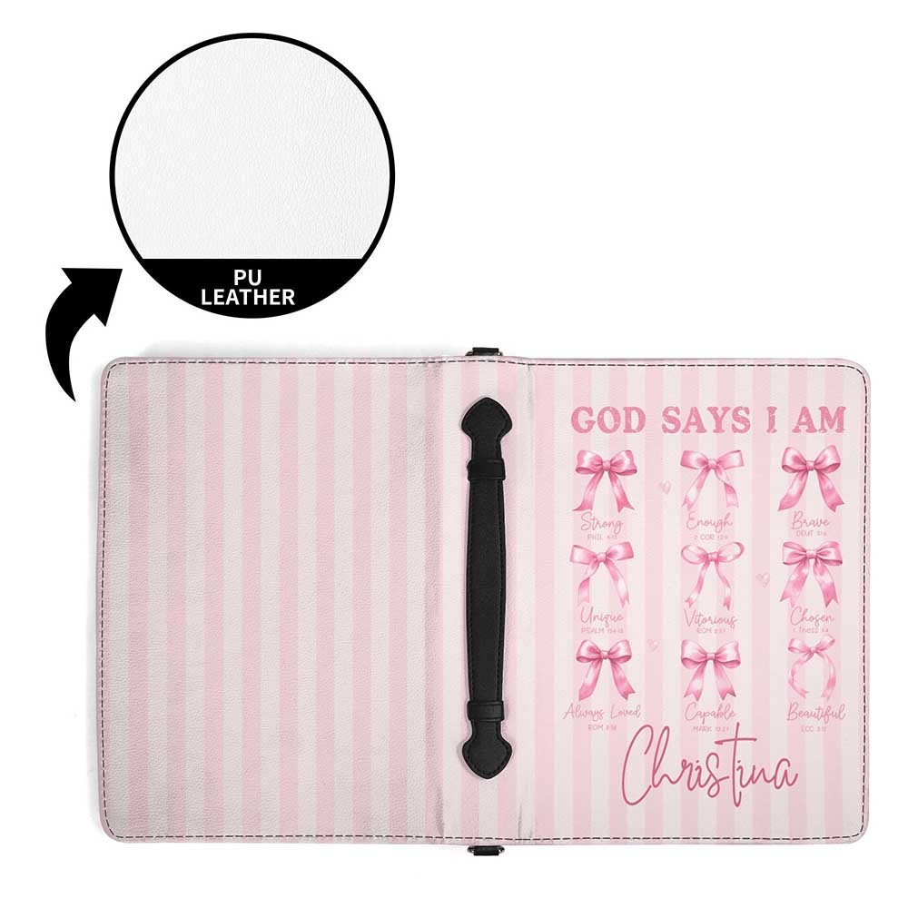 Personalized Name PU Vegan Leather Bible Book Cover, Coquette Bow Girly Pink Bible Cover, Christian Gift, Bible Case, Book Lover Gift