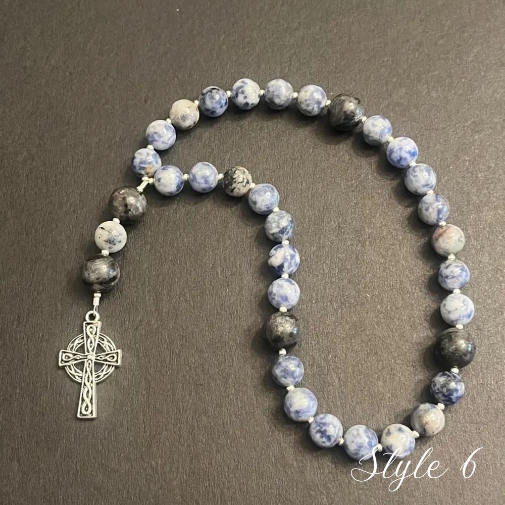 Pink Opal (October Birthstone) & White Jade Protestant Prayer Beads, Episcopal, Methodist, Anglican Rosary