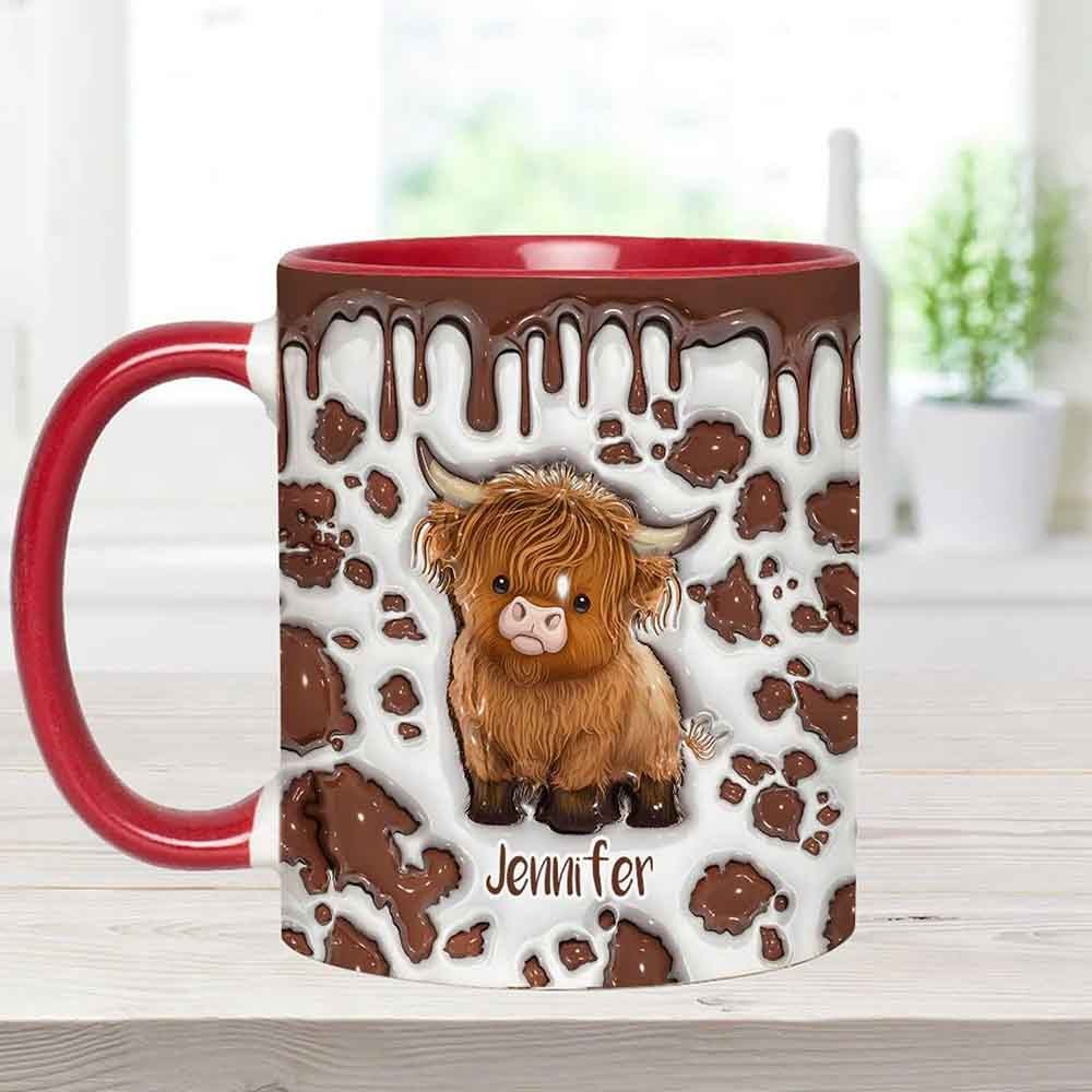 Just a Girl Who Loves Highland Cow Personalized Accent Mug, Personalized Highland Cow Coffee Mug, Cute Highland Cow Mug, Custom Gifts 2025