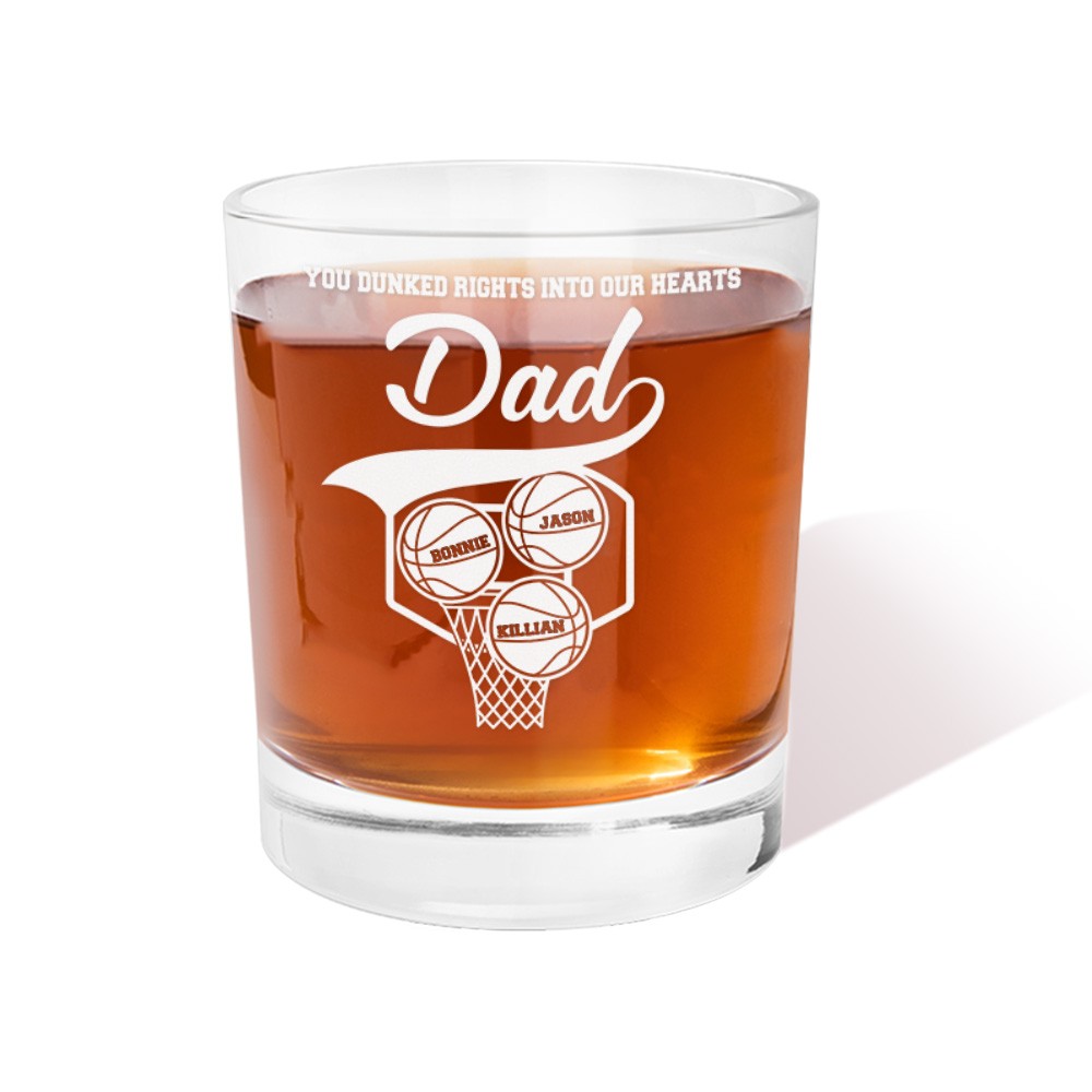 You Dunked Right Into Our Heart, Personalized Whiskey Glass Father's Day Gifts Gift For Him, Custom Kid's Name Basketball, Gifts for Dad