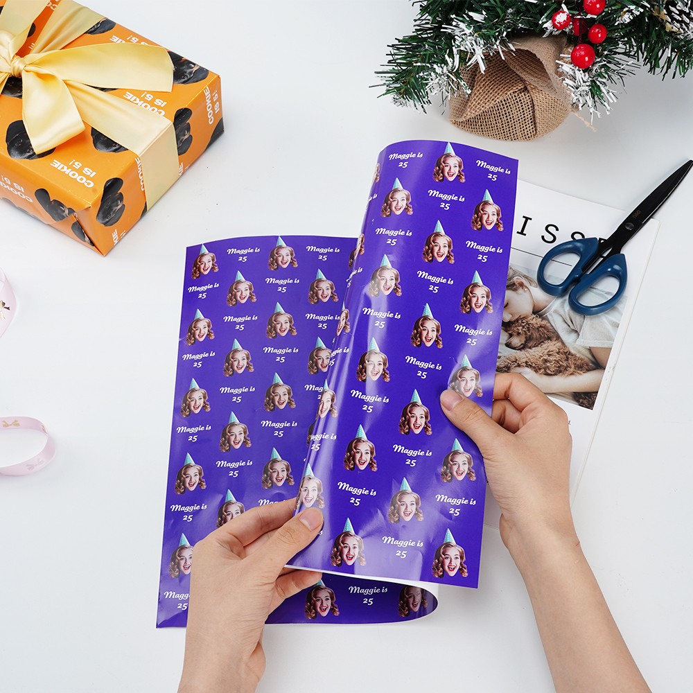 Personalized Wrapping Paper with Portraits and Pet Photo, Funny Heads Print, Gift Wrapping Paper Christmas Rolls, Birthday Gifts for Women/Men/Girl/Boy