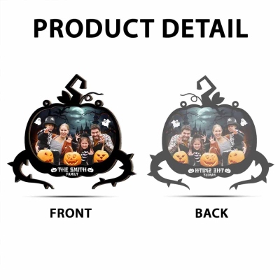 Personalized Name & Photo Spooky Pumpkin Suncatcher Ornament, Family Portrait Memorial Ornament Window Hanging, Halloween Gift for Mom/Dad/Family