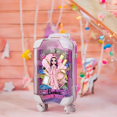 Personalized Pajama Makeup Girls Mini Makeup Storage Box, Custom Mini Luggage Box, Party Gift, Bridesmaid Gift