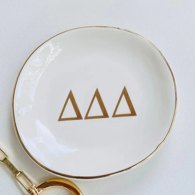 Sorority Ring Pin Dish - gold trim trinket dish - jewelry dish - Bid Day Gift - Initiation Gift - Sorority Gift