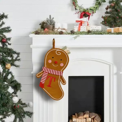 Custom Alphabet Gingerbread Man Christmas Stocking, Candy/Gift Storage Bag, Fireplace/Christmas Tree Hanging Decor, Christmas Gift for Kids/Family