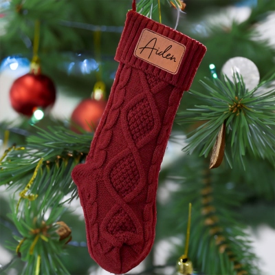 Personalized Family Name Christmas Stockings, Leather Patch Christmas Stockings, Custom Christmas Stockings with Name, Christmas Gift for Family