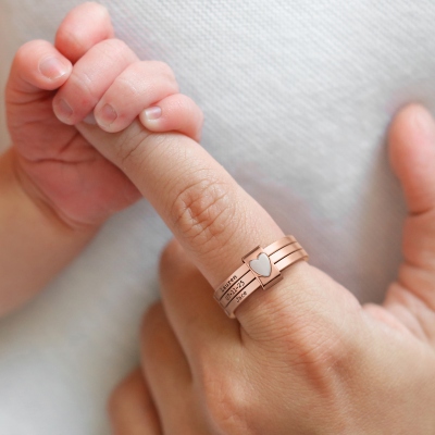 Personalized Engraved 2-5 Names Stacking Rings with Heart, Rustic Sterling Silver Ring, Mother's Day/Birthday/Anniversary Gift for Women
