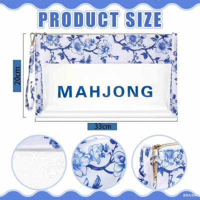 Personalized Blue and White Porcelain Mahjong Storage Bag, Customized Name, Large Capacity Waterproof Transparent Storage Bag, A Gift for Mahjong Lovers