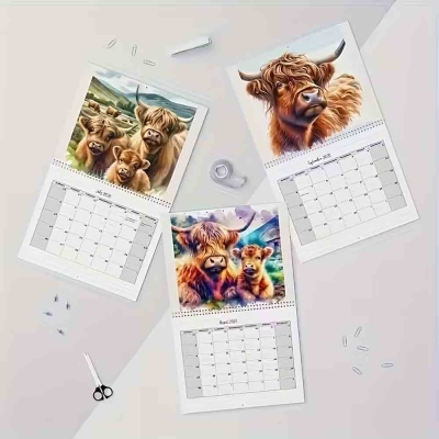 Highland Cow 12 Months Calendar 2026, Watercolor Monthly Wall Calendar, Home Decor, Birthday/Christmas Gift for Highland Cow Lovers/Farmers/Family