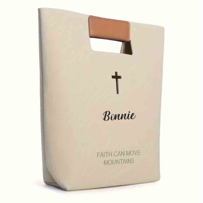 Personalized Bible Cover Cross Tote Bag with Name, Felt Bible Carrying Tote, Christian Faith Bag, Birthday/Christmas/Baptism Gift for Mom/Her/Women