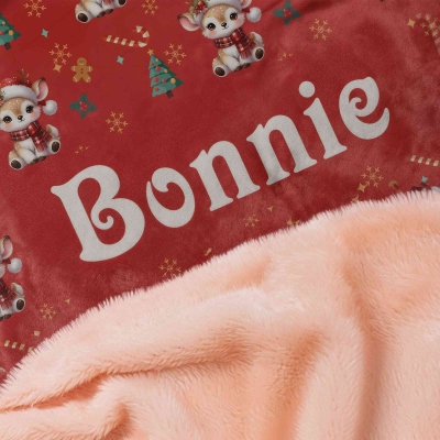 Personalized Christmas Cartoon Animals Soft Hooded Blanket with Name, Multicolor Christmas Hooded Blanket, Christmas Gift for Kids