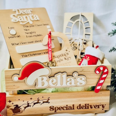 Personlig namnskylt julaftonsask, presentask i trä för 1 december, julaftonslåda, minnessak till familjen, julklapp för barn/familj