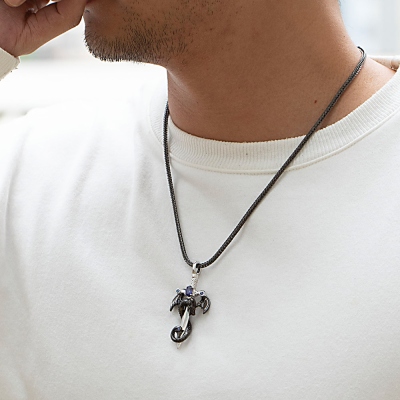 DND Sword Dragon Necklace with Birthstone, Brass Necklace, DND Jewelry Gift for Him, Dragon Gift for Dragon Lovers