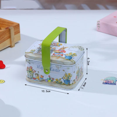 Personalized Easter Bunny Candy Storage Box, Cute Custom Name Bunny Cookie Tin Box with Handle, Easter Party Favor, Easter Gift for Kids/Boys/Girls