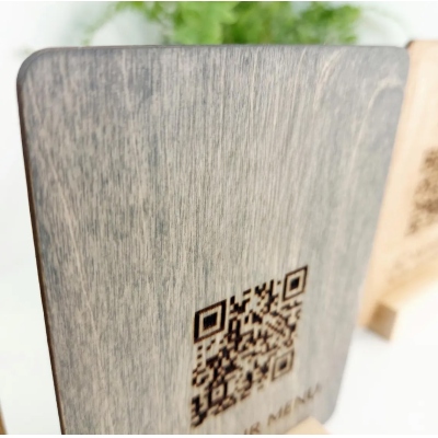 Custom Engraved Wooden QR Code Menu Sign for Cafe Bar
