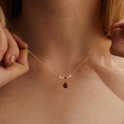 Personalized 2-8 Birthstones Teardrop Pendant Necklace, Dainty Sterling Silver 925 Family Jewelry, Mother's Day/Birthday Gift for Her/Mom/Grandma